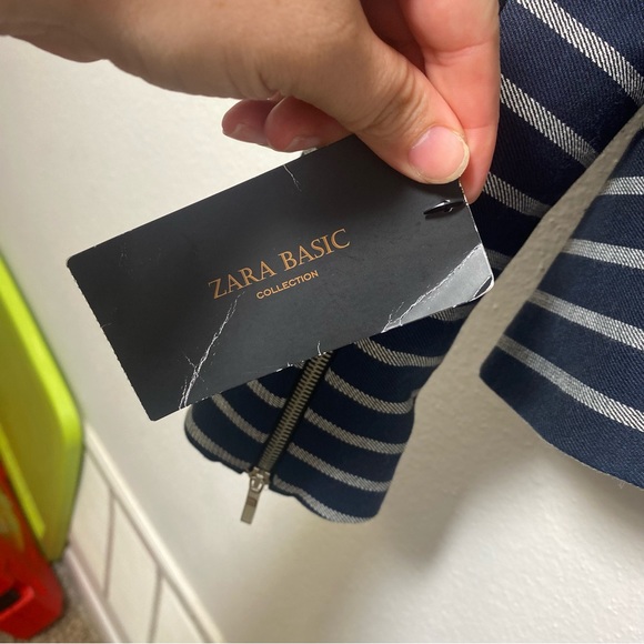 Zara Blue Striped Peplum Pocket Career Blazer Jacket, Large NEW - Picture 13 of 14